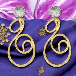 🆕️Exquisite Turkish Artisanal 18K Gold Silver Plated Spiral Statement Earrings